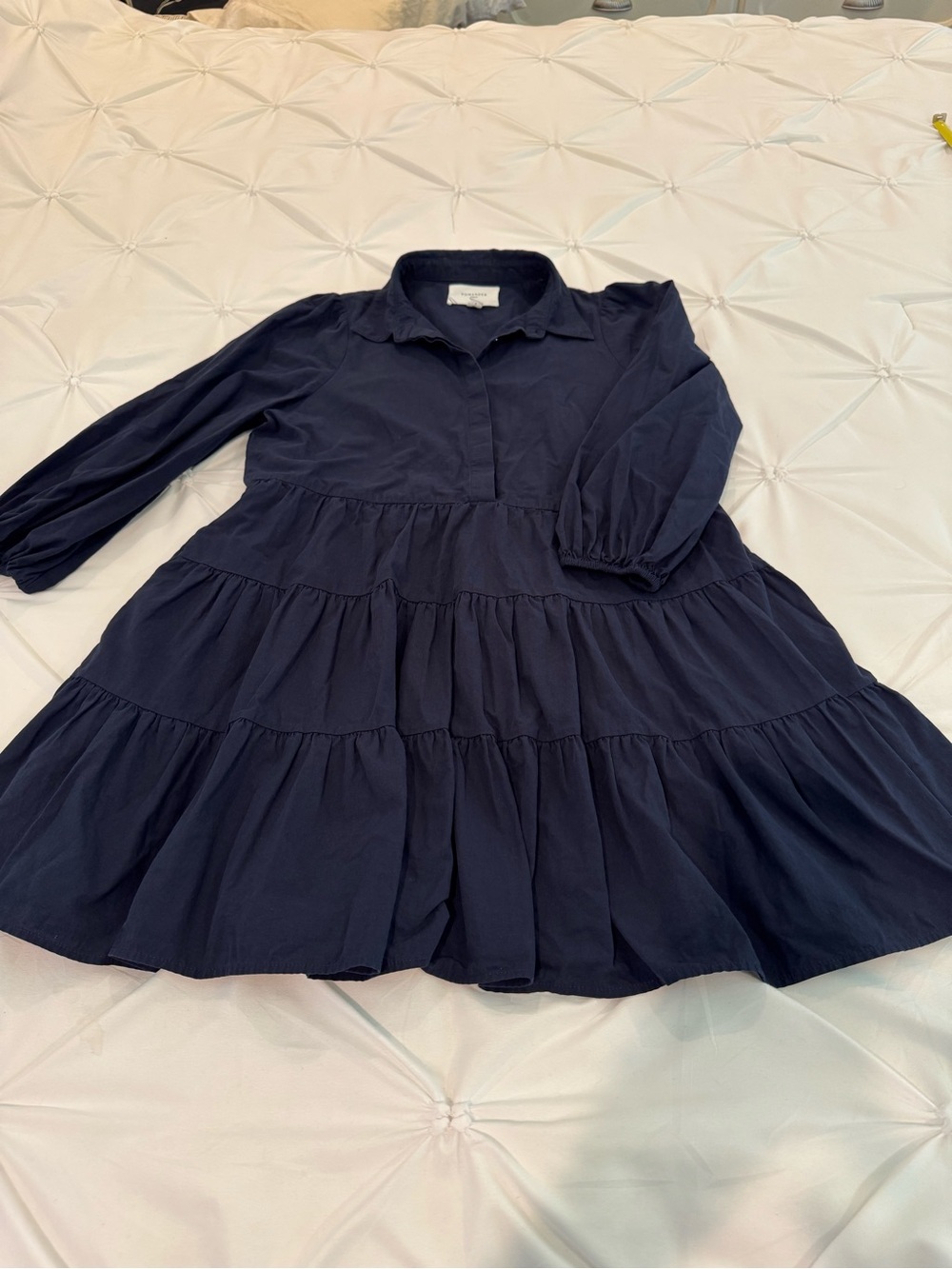 Pomander Place by Tuckernuck Navy Blue Mabel Cotton Tiered Shirt Dress Size S - Picture 10 of 15